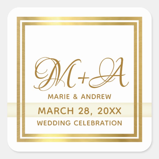 just a simple chic wedding monogrammed  square sticker (Front)
