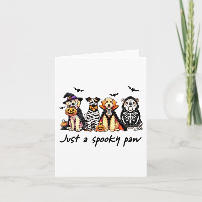 Just A Spooky Paw Retro Dog Ghost Halloween  Card (Front)