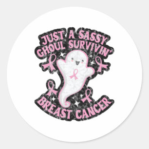 Just A Sy Ghoul Surviving Breast Cancer Halloween  Classic Round Sticker