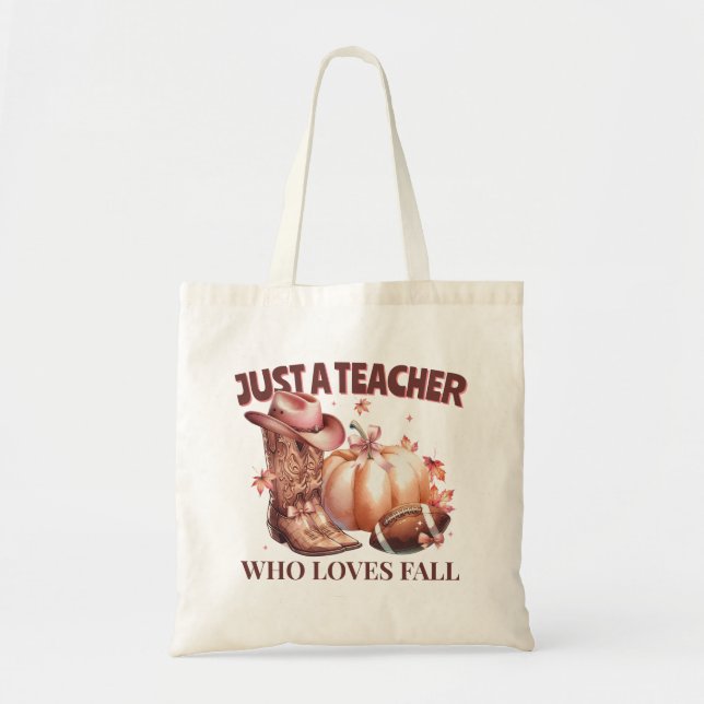 Just a Teacher Who Loves Fall Coquette Western Tote Bag (Front)