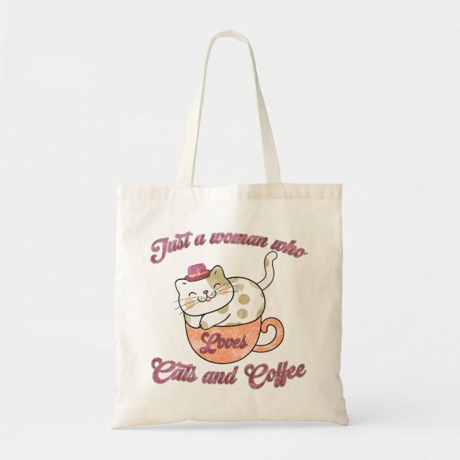 Just a Woman Who Loves Cats and Coffee Tote Bag (Front)
