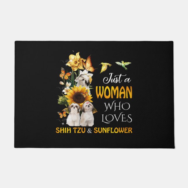 Just A Woman Who Loves Shih tzu & Sunflower Doormat (Front)