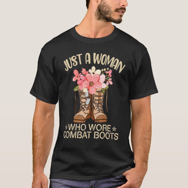 Just A Woman Who Wore Combat Boots Flowers T-Shirt (Front)