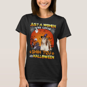 Just A Women Who Loves Shih Tzu And Halloween T-Shirt