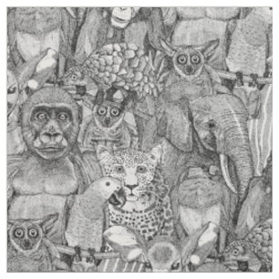 just african jungle animals black white fabric