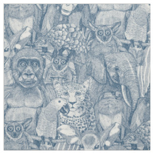 just african jungle animals cobalt blue half pearl fabric