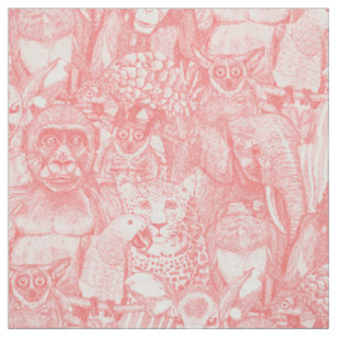 just african jungle animals coral pink white fabric