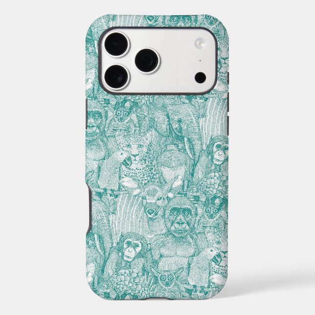 just african jungle animals teal white (Back)