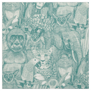 just african jungle animals viridian green pearl fabric