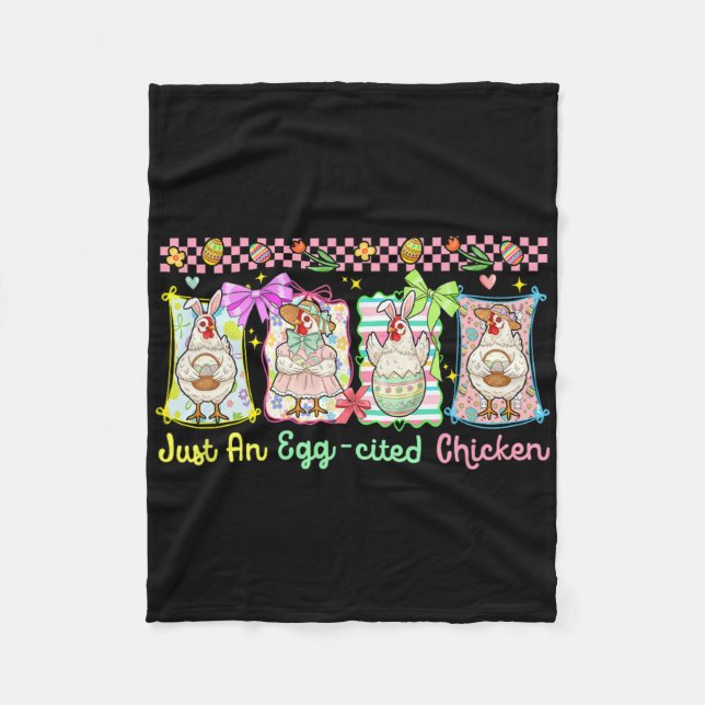 Just An Egg-cited Chicken Easter Group Bunny Chick Fleece Blanket (Front)