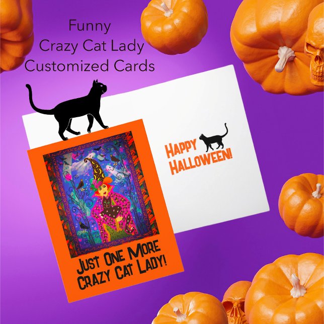 Just Another Crazy Cat Lady Witch Halloween  Holiday Card (This fun card can be customized on front and back!)