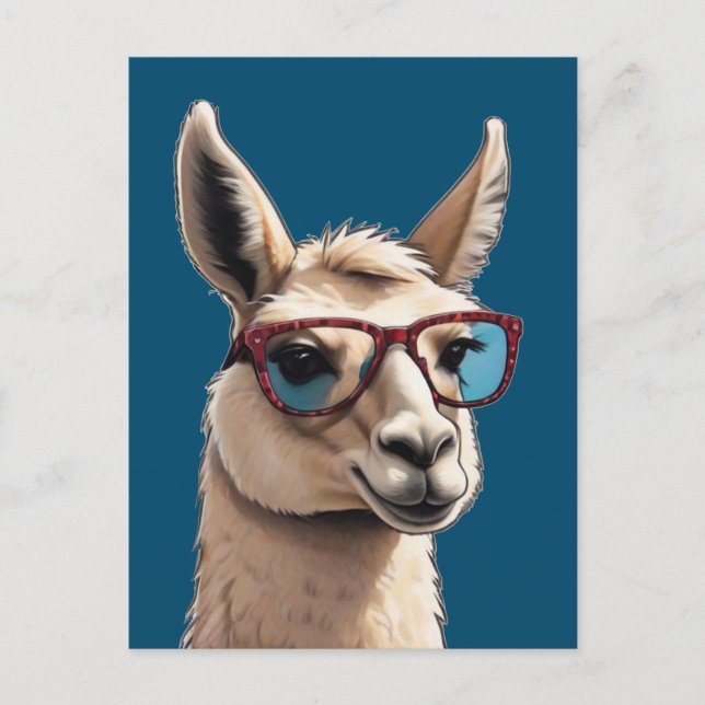 Just Be Cool Smile Llama Funky Alpaca Sunglasses Postcard (Front)