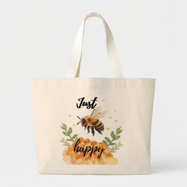 Just Bee Happy – Watercolor Large Tote Bag (Front)