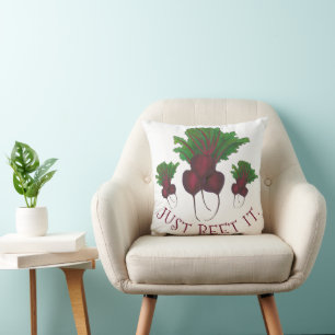 Just Beet (Beat) It Funny Red Bunch Garden Veggie Cushion