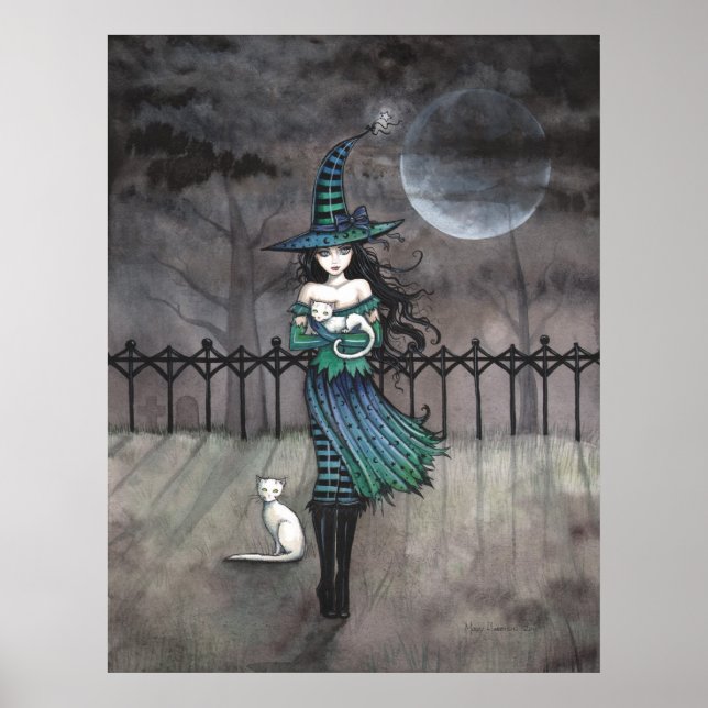 Just Before Midnight Witch White Cat Poster (Front)