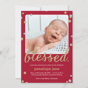 Just Blessed Birth Announcement Holiday Card