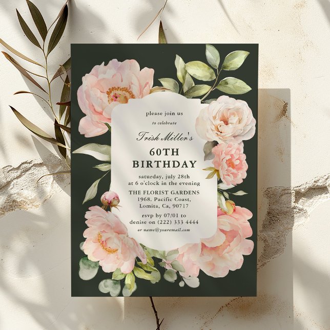 Just Blush Floral 60th Birthday  Invitation (Creator Uploaded)