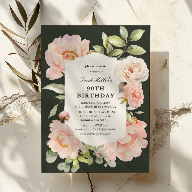 Just Blush Floral 90th Birthday  Invitation (Creator Uploaded)