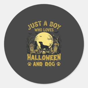 Just Boy Who Loves Halloween Dog Full Moon Classic Round Sticker