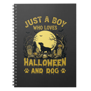 Just Boy Who Loves Halloween Dog Full Moon Notebook