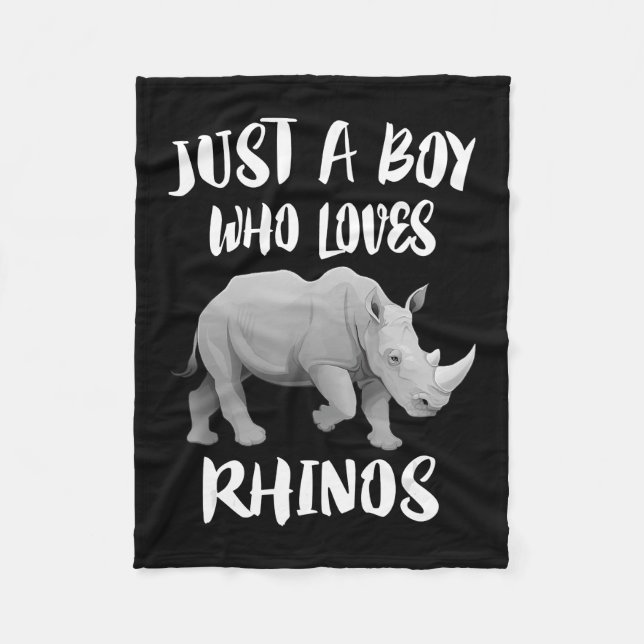 Just Boy Who Loves Rhinos Animal Gift Fleece Blanket (Front)