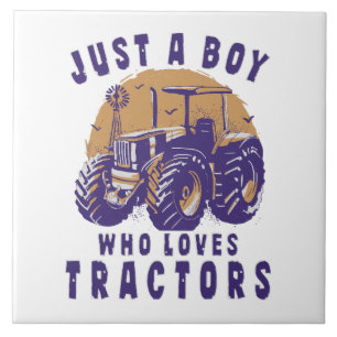 Just Boy Who Loves Tractors Farm Trucks Ceramic Tile