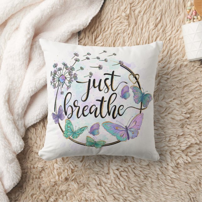 Just Breath Butterflies Dandelions Self Care Yoga  Cushion (Blanket)