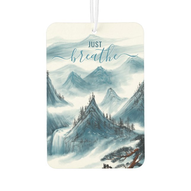 Just Breathe Blue Mountains Painting Simple Quote  Car Air Freshener (Back)