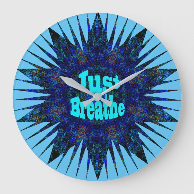 Just Breathe Blue Yoga Star,  Large Clock (Front)
