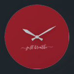 Just breathe burgundy elegant script yoga  large clock<br><div class="desc">Modern yoga clock with a chic burgundy background and an elegant hand lettered white script with the quote "just breathe".</div>