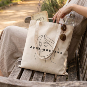 Just Breathe Canvas Tote Bag Minimalist Line
