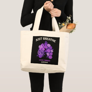 Just Breathe Cystic Fibrosis Awareness Large Tote Bag