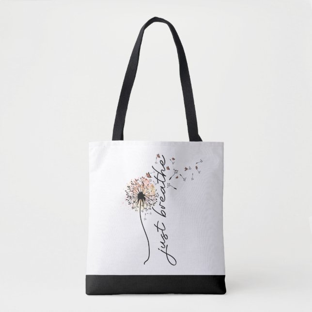 Just Breathe Dandelion Butterfly Inspiration Yoga  Tote Bag (Front)