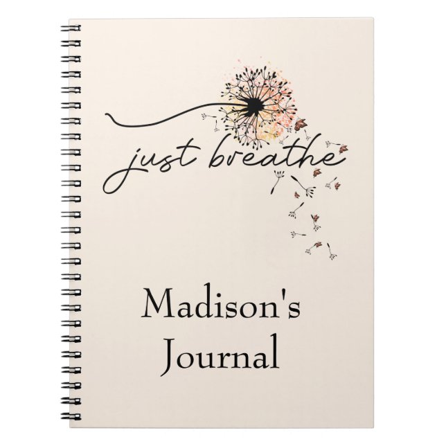 Just Breathe Dandelion Butterfly Notebook Journal (Front)