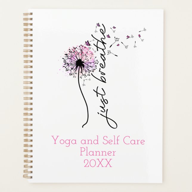 Just Breathe Dandelion Butterfly Yoga Self Care Planner (Front)