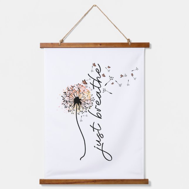 Just Breathe Dandelion Inspiration Self Care Yoga Hanging Tapestry (Front)