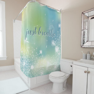 JUST BREATHE Dandelion Modern Quote Turquoise    Shower Curtain