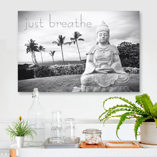 “Just Breathe” Hawaii Buddha Black & White Photo Canvas Print