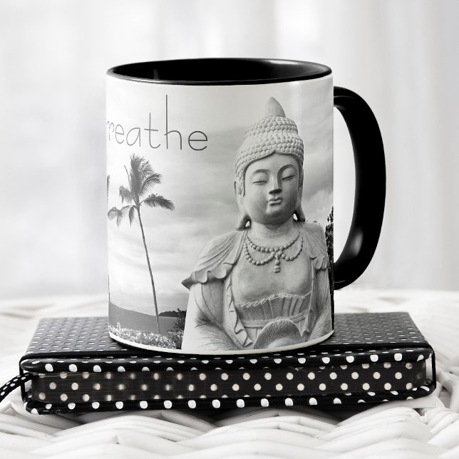 “Just Breathe” Hawaii Buddha Black & White Photo Mug (Creator Uploaded)