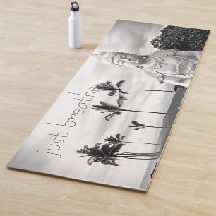 Just Breathe Hawaii Buddha Bold Black White Photo Yoga Mat
