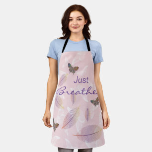Just Breathe Leaves Butterflies Pink Apron