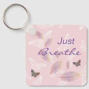 Just Breathe Leaves Butterflies Pink Key Ring