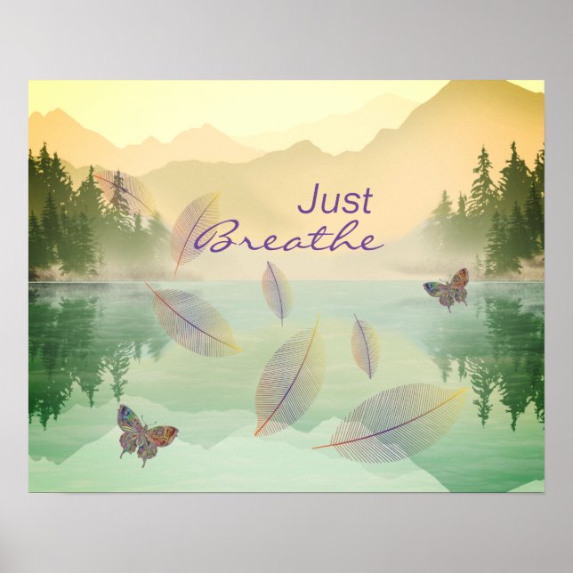 Just Breathe Leaves Butterfly Gold Mountain Poster (Front)