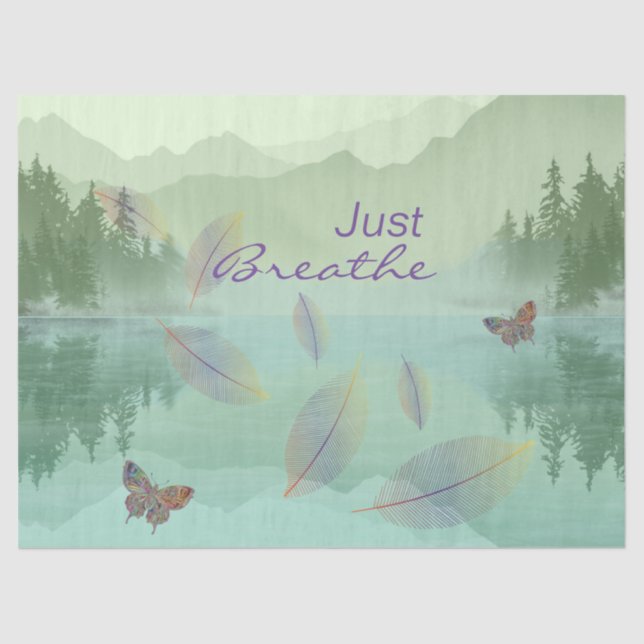Just Breathe Leaves Butterfly Green Mountain Tissue Paper (Front)