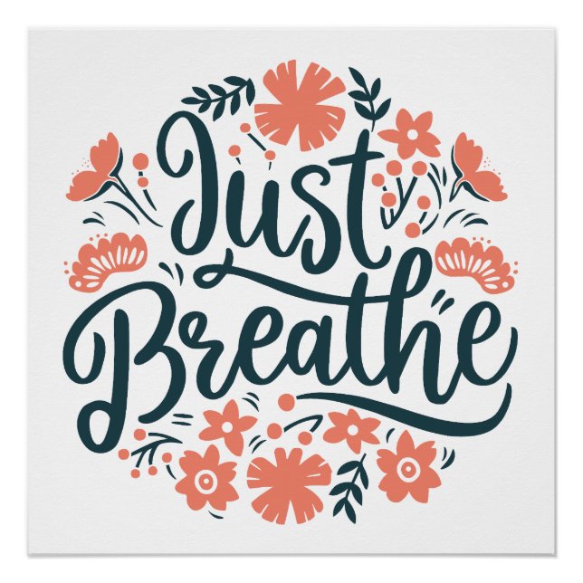 Just breathe meditation yoga floral boho aesthetic poster (Front)