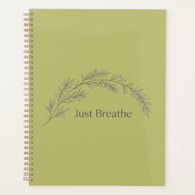Just Breathe Minimalist Botanical Notebook Planner (Front)
