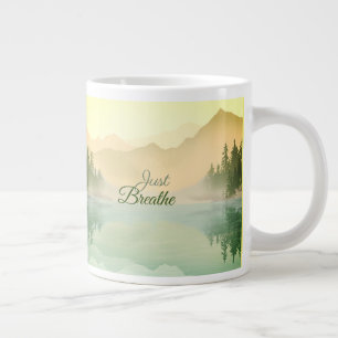 Just Breathe Mountain Forest Gold Green  Large Coffee Mug