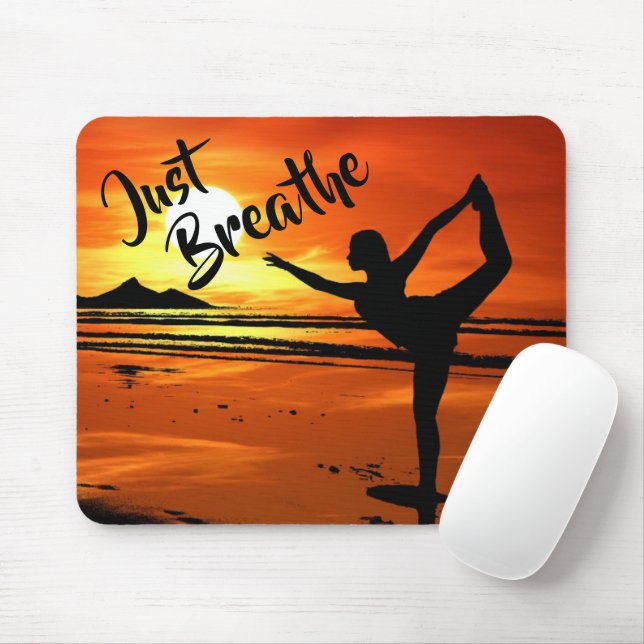 Just Breathe Peaceful Yoga Pose on Beach at Sunset Mouse Pad (With Mouse)