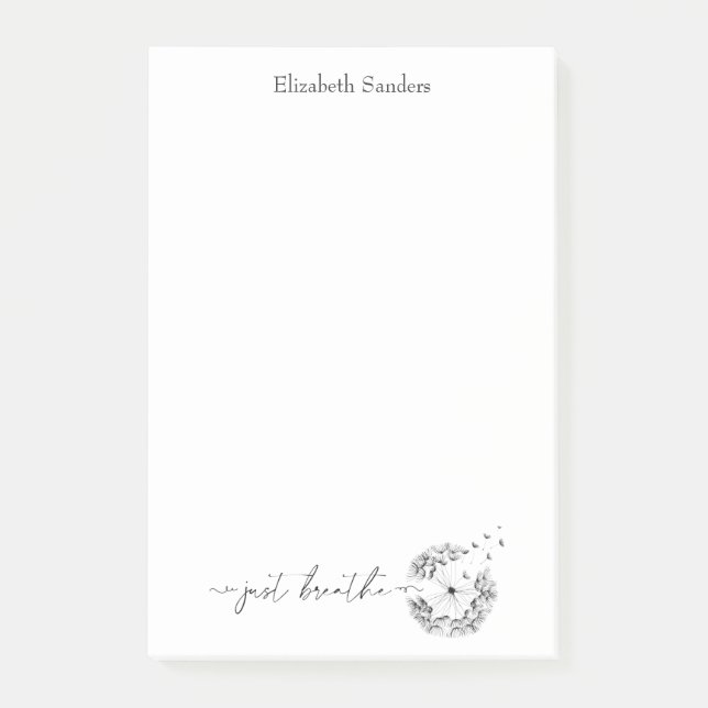 Just Breathe Quote Dandelion in the Wind Script Post-it Notes (Front)