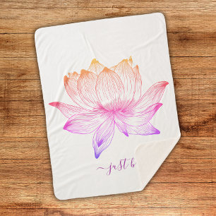 Just Breathe Rainbow Lotus Flower Line Art Sherpa Blanket